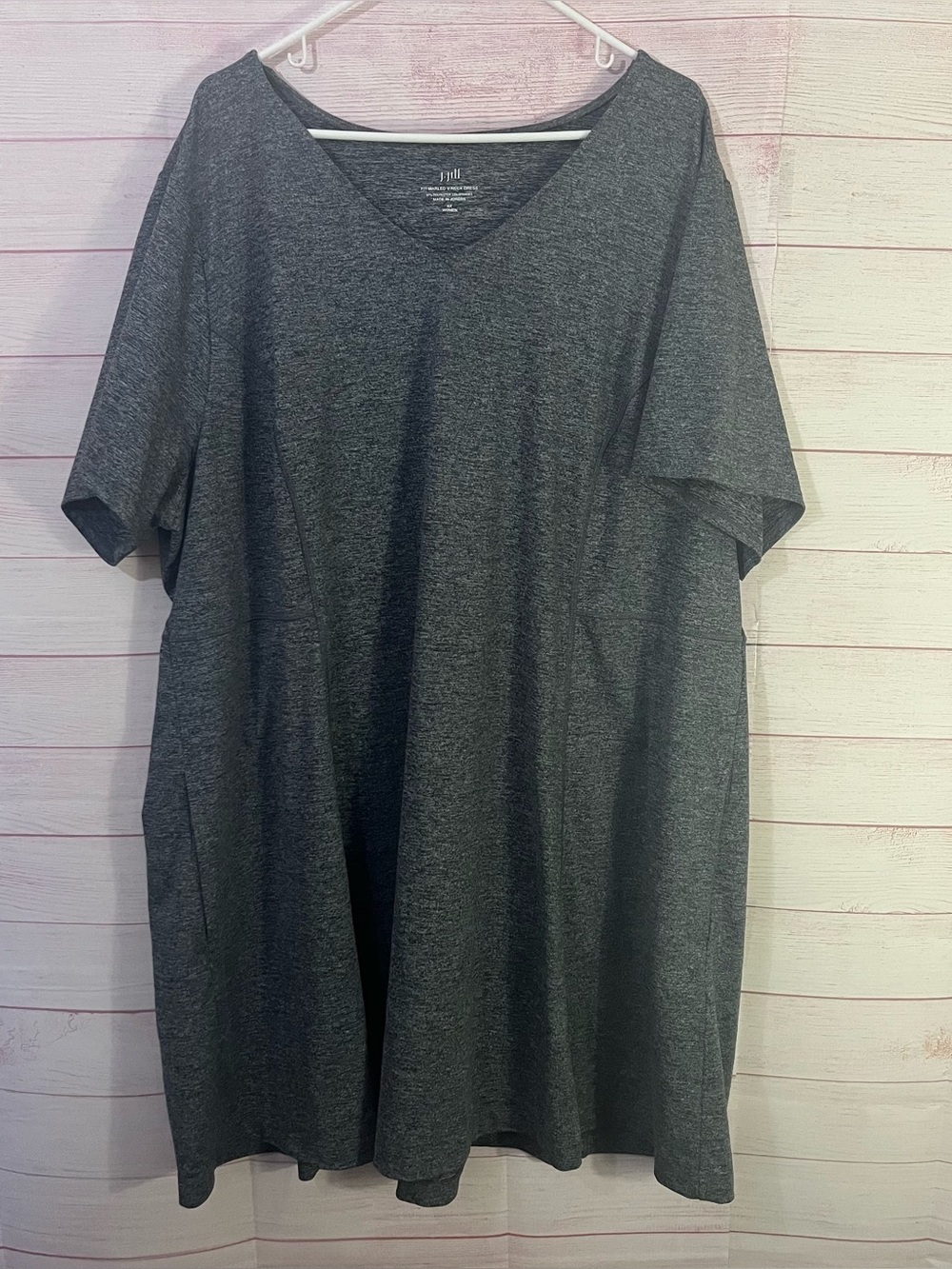 J.Jill Gray Fit Marled V-Neck Short Sleeve Pocket Dress Size 4X